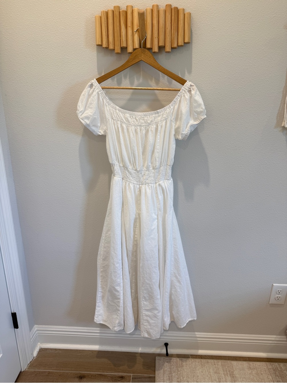 Altar'd State White Off-Shoulder Smocked Midi Dress